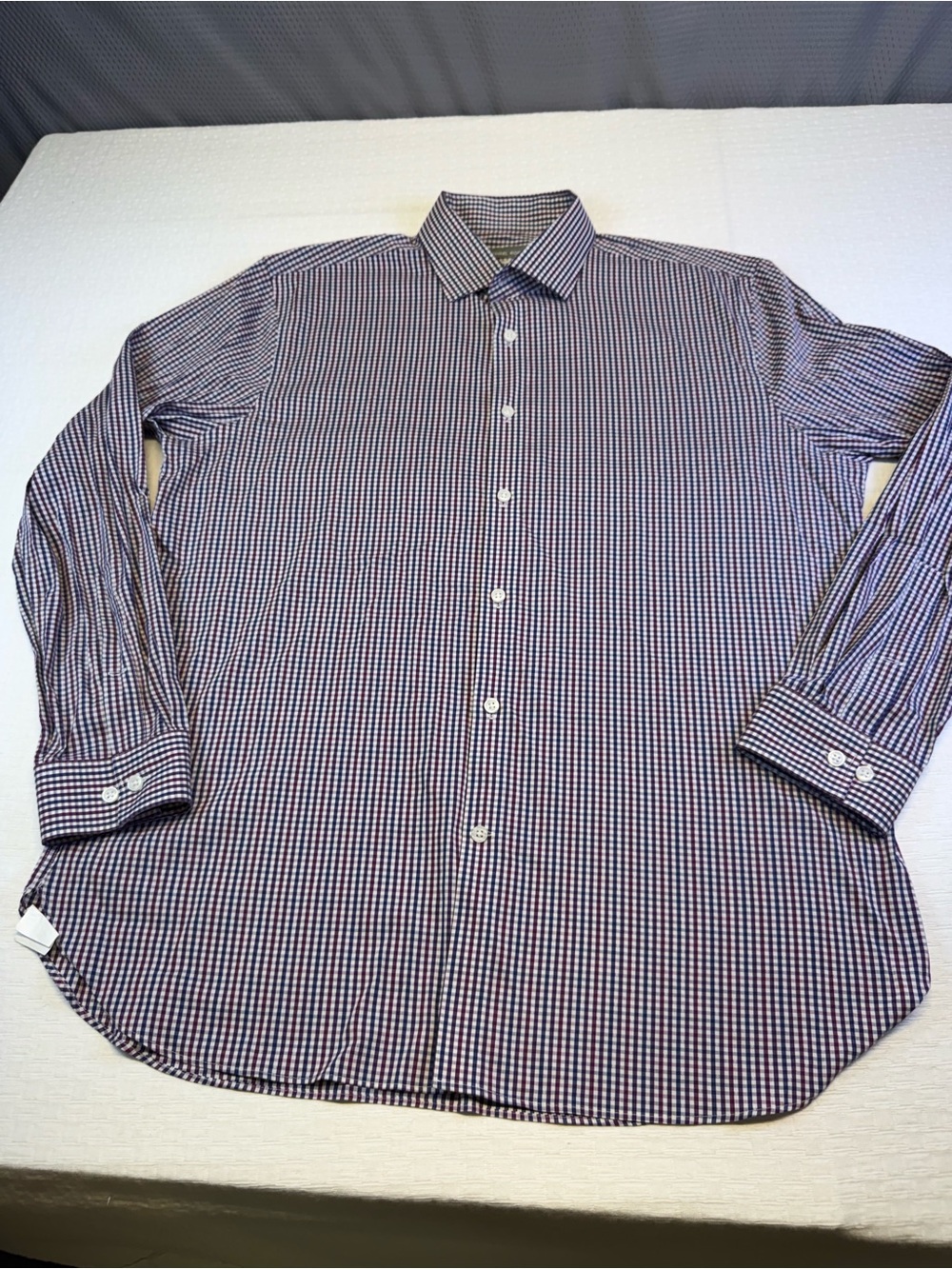 Michael Kors Red and Blue Micro-Check Dress Shirt Size 16 32/33